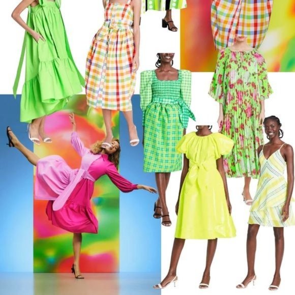 Christopher Rogers Woman Yellow Midi Dress XXS Volume Iridescent Puff Sleeve New - Picture 14 of 17